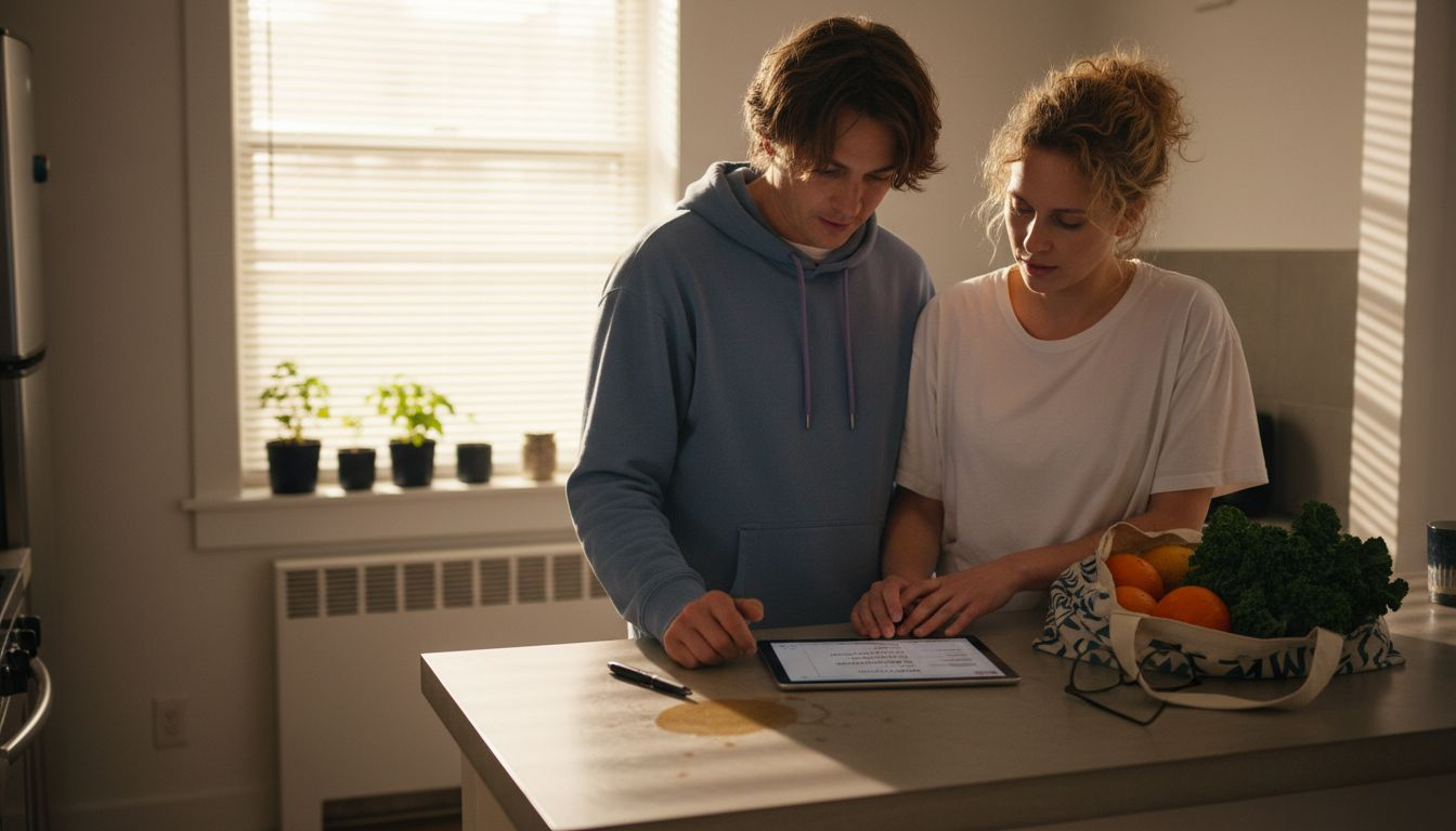 Couple using tablet for smart shopping list