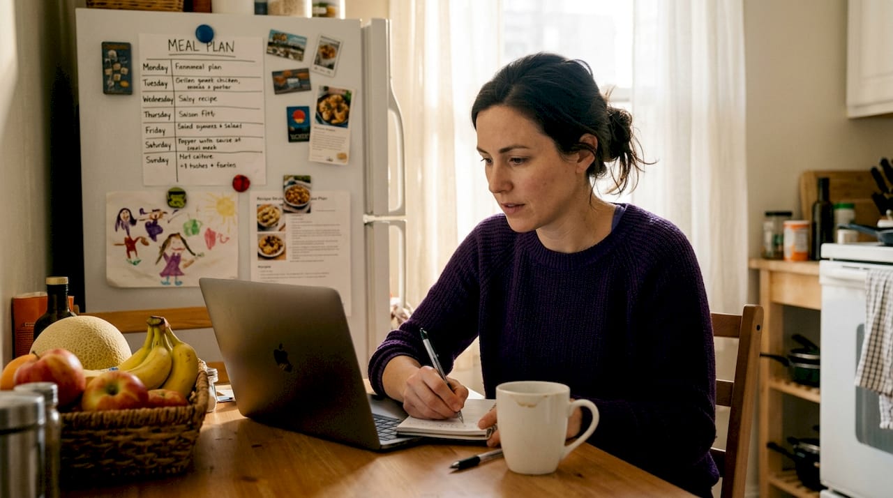 Woman meal planning at kitchen table