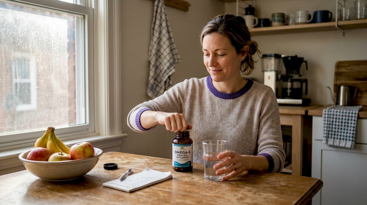 Woman preparing to take omega-3 supplement