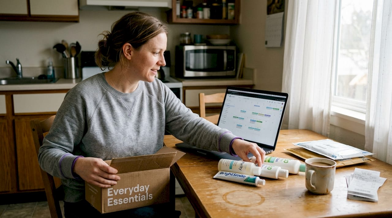 Shopper tracking subscription deliveries at kitchen table