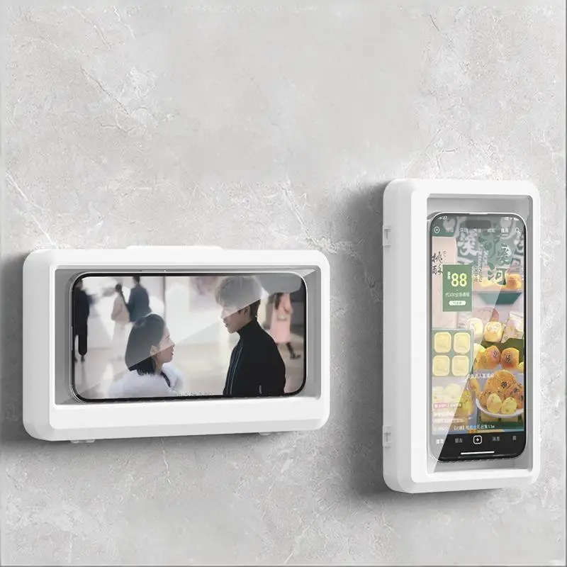 1Pcs Waterproof Bathroom Wall-mounted Mobile Phone Box Protective Cover Touch Screen Mobile Phone Holder Kitchen Sealed Storage