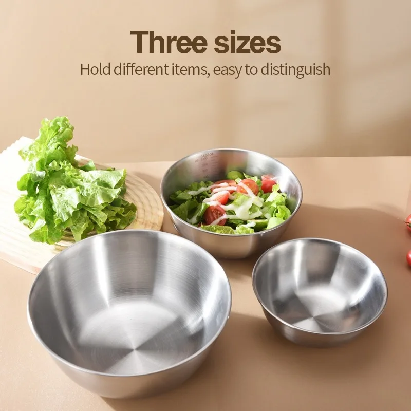 1pcs Cooking Bowl Stainless Steel Household Measuring Mixing Dough Bowl Egg Beating Salad Baking Bowl Home Kitchen Accessory