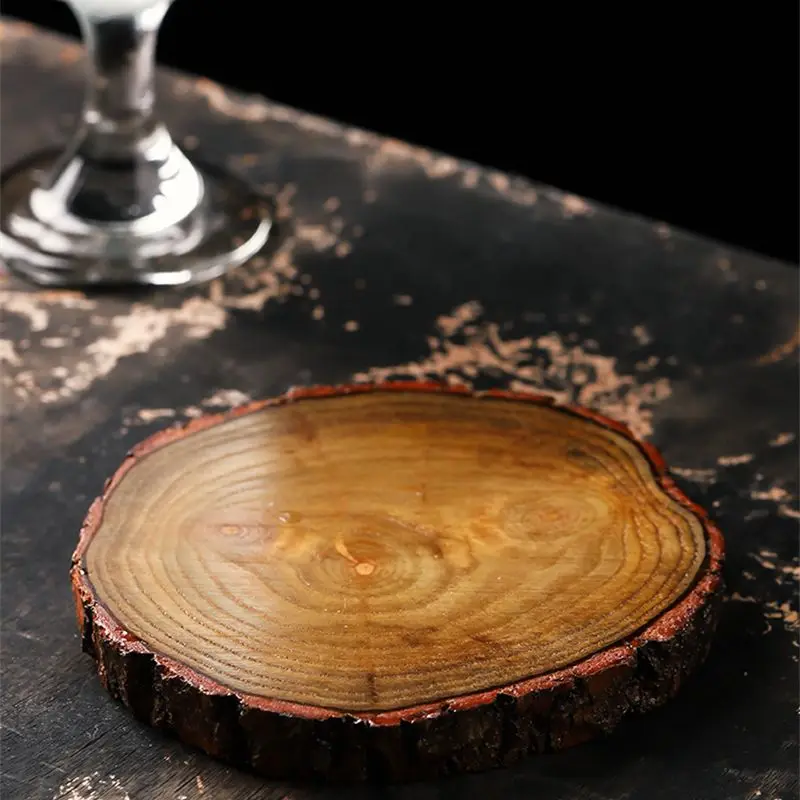 Aixiangru Cocktail Cup Solid Wine Glass Water Cup Drinks Mug Wood Coaster Natural Wooden Coasters Round 6-9cm Kitchen Bar Tools