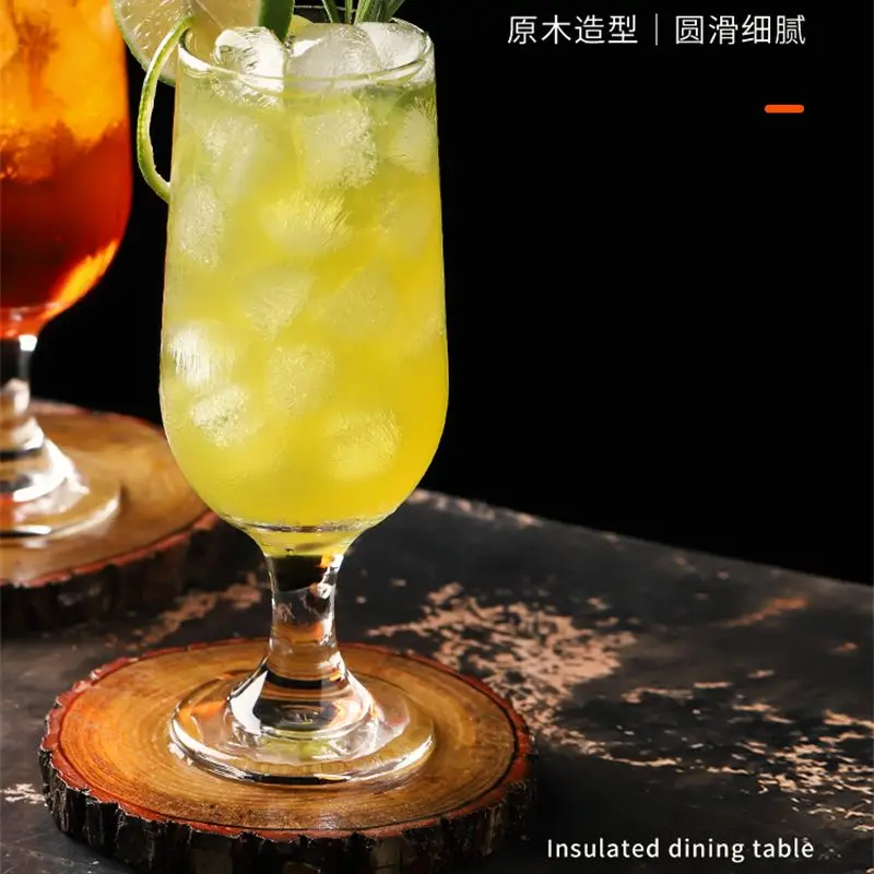 Aixiangru Cocktail Cup Solid Wine Glass Water Cup Drinks Mug Wood Coaster Natural Wooden Coasters Round 6-9cm Kitchen Bar Tools
