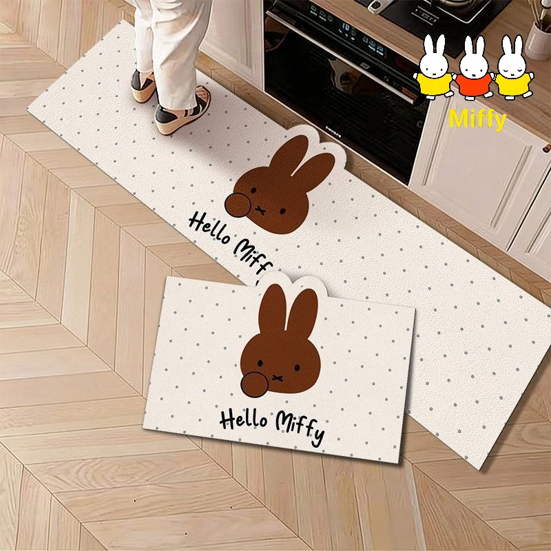 Kawaii Miffy Floor Mat Cute Cartoon Miffy Kitchen Floor Mat Water Absorbent and Slip-resistant Long Rug