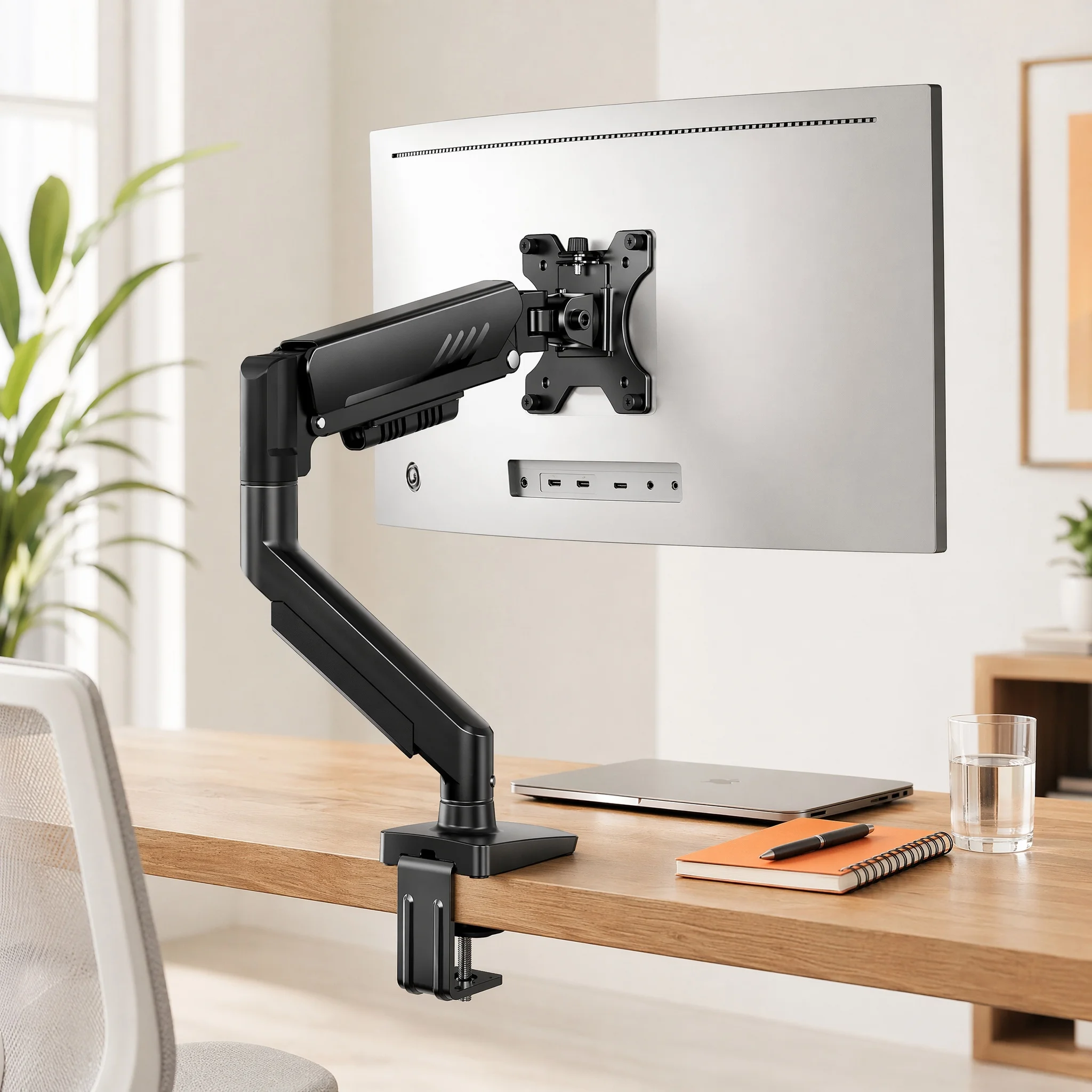 Single Monitor Arm 13-34 Inch, Adjustable Gas Spring Arm, Monitor Desk Mount for 4.4-19lbs, VESA 75/100mm with C-Clamp/Grommet Base, Ergonomic Stand for Work/Gaming